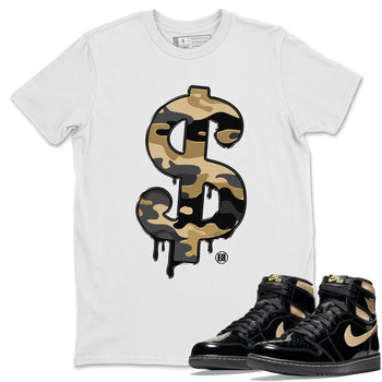 Jordan 1 Black Metallic Gold Sneaker Match Tees Dollar Camo Sneaker Tees Jordan 1 Black Metallic Gold Sneaker Release Tees Unisex Shirts