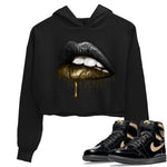 Jordan 1 Black Metallic Gold Sneaker Match Tees Dripping Lips Sneaker Tees Jordan 1 Black Metallic Gold Sneaker Release Tees Women's Shirts