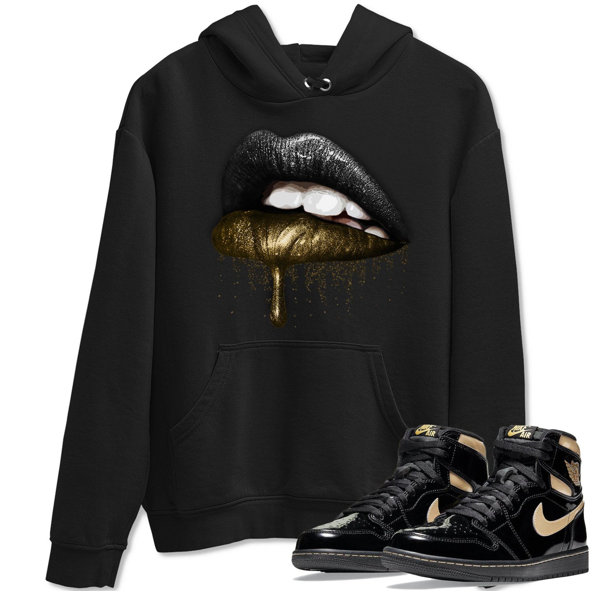 Jordan 1 Black Metallic Gold Sneaker Match Tees Dripping Lips Sneaker Tees Jordan 1 Black Metallic Gold Sneaker Release Tees Unisex Shirts