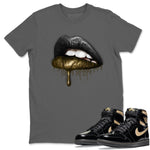 Jordan 1 Black Metallic Gold Sneaker Match Tees Dripping Lips Sneaker Tees Jordan 1 Black Metallic Gold Sneaker Release Tees Unisex Shirts