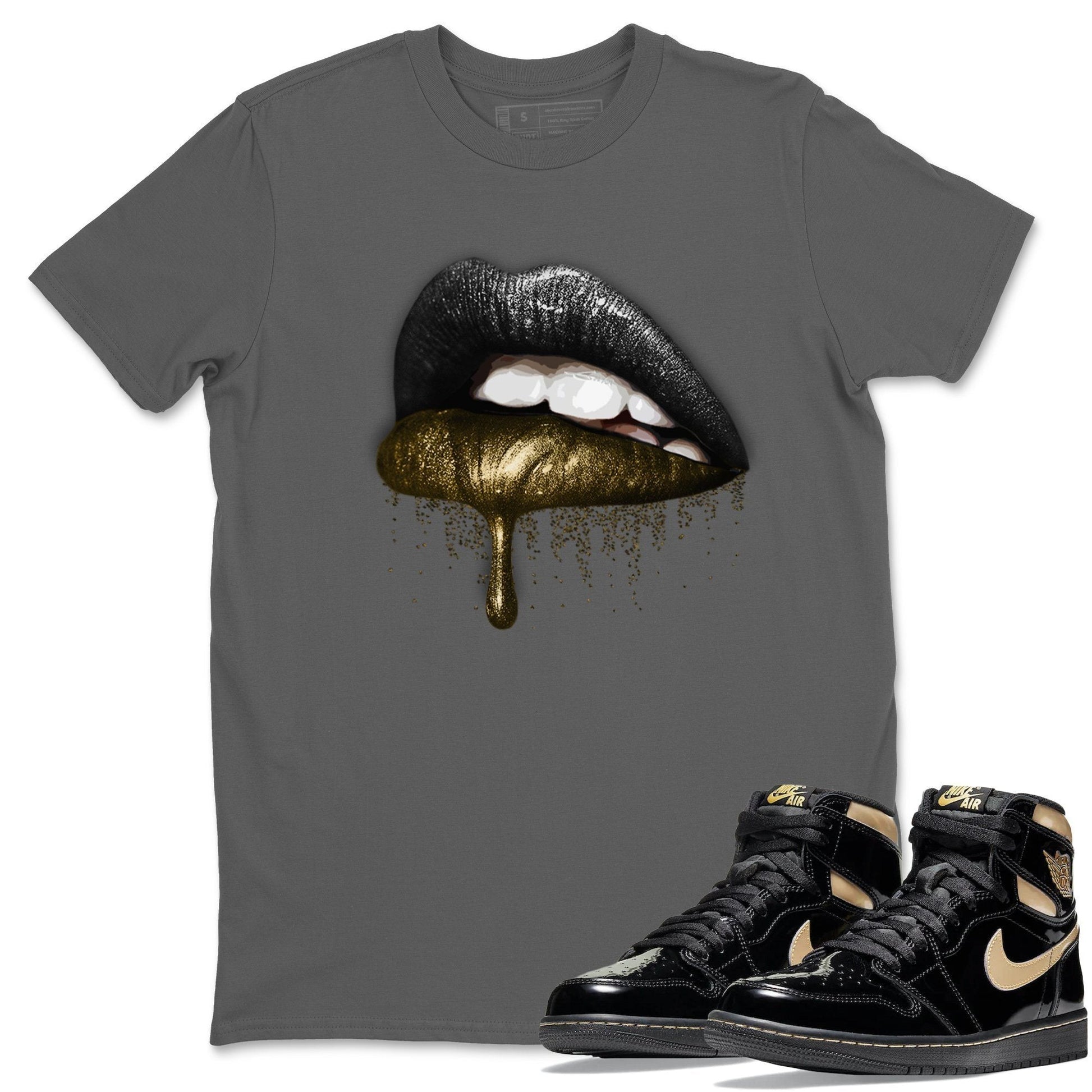 Jordan 1 Black Metallic Gold Sneaker Match Tees Dripping Lips Sneaker Tees Jordan 1 Black Metallic Gold Sneaker Release Tees Unisex Shirts