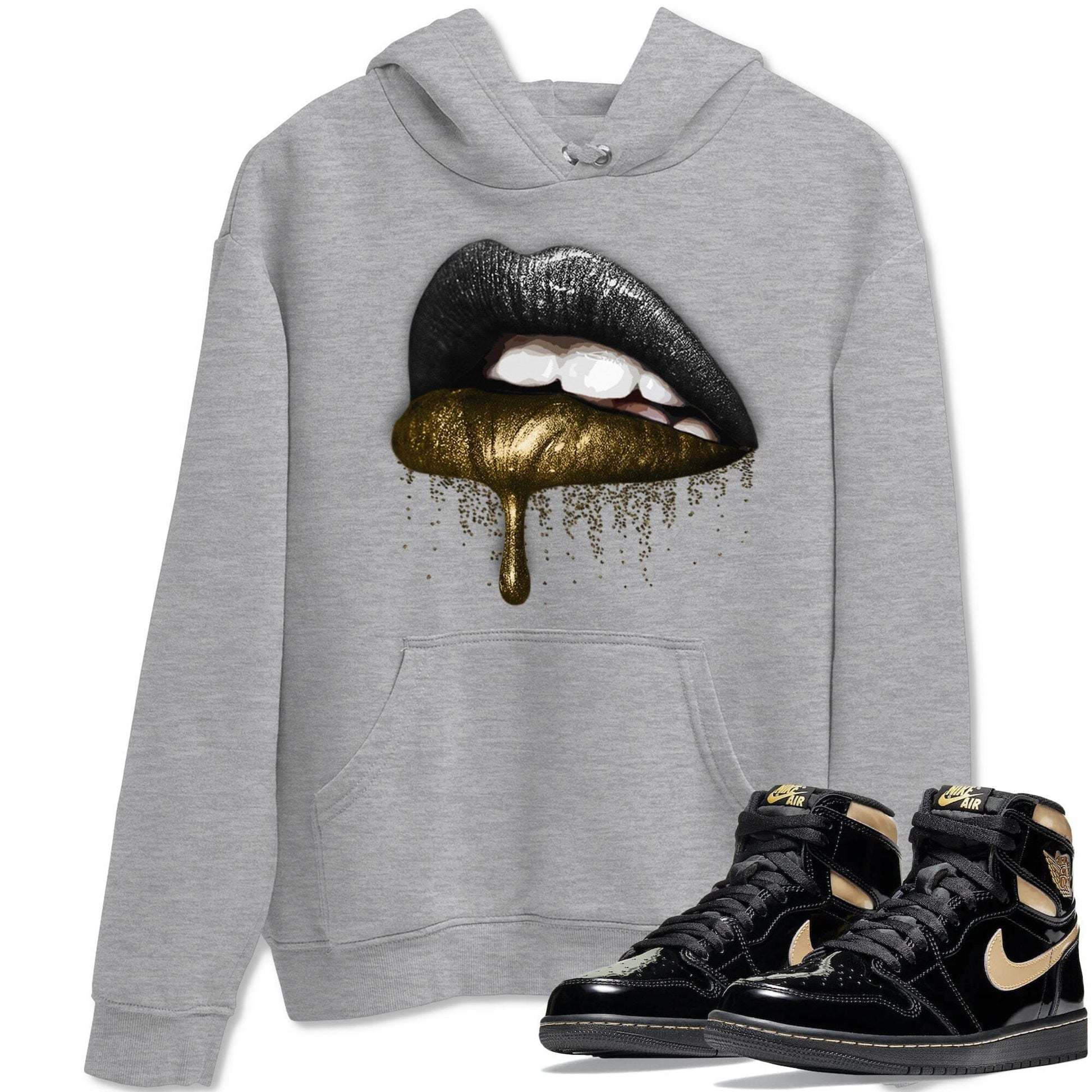 Jordan 1 Black Metallic Gold Sneaker Match Tees Dripping Lips Sneaker Tees Jordan 1 Black Metallic Gold Sneaker Release Tees Unisex Shirts