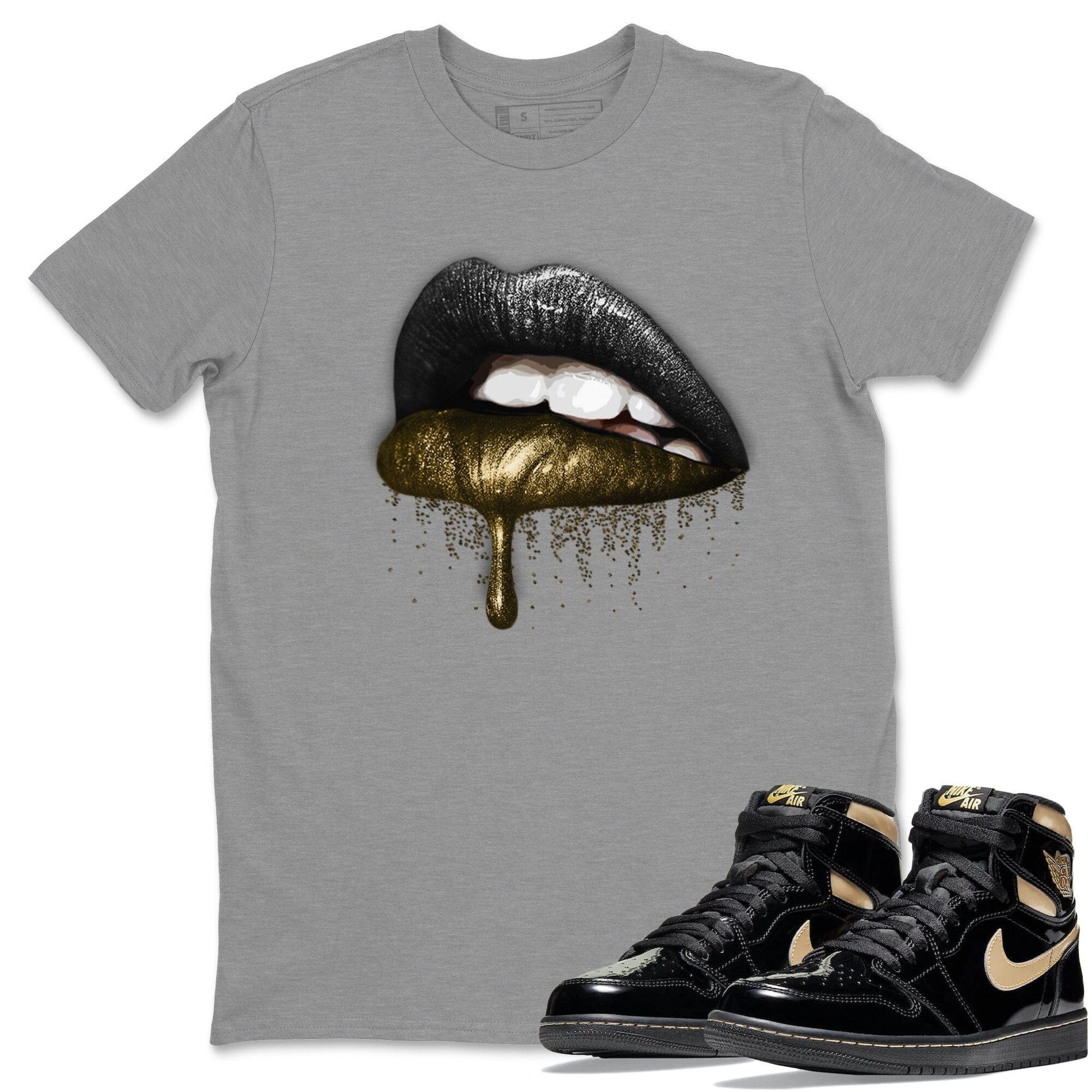 Jordan 1 Black Metallic Gold Sneaker Match Tees Dripping Lips Sneaker Tees Jordan 1 Black Metallic Gold Sneaker Release Tees Unisex Shirts