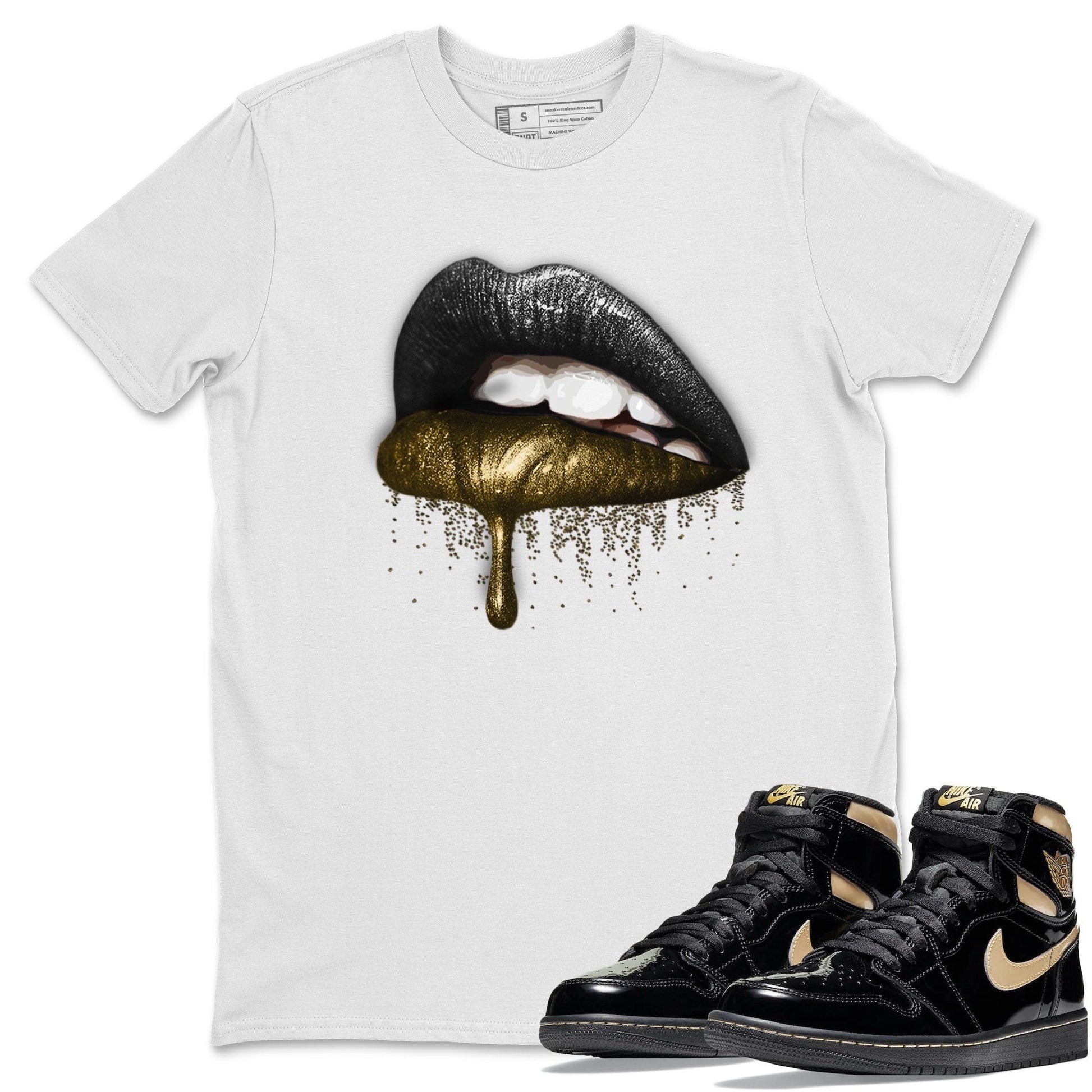 Jordan 1 Black Metallic Gold Sneaker Match Tees Dripping Lips Sneaker Tees Jordan 1 Black Metallic Gold Sneaker Release Tees Unisex Shirts