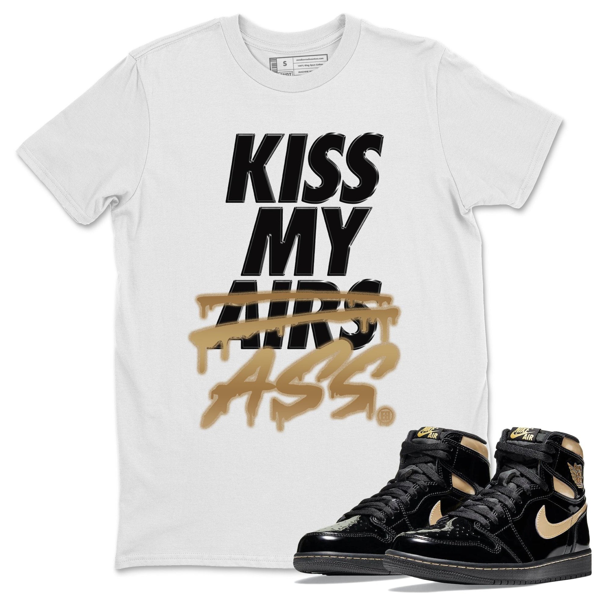 Jordan 1 Black Metallic Gold Sneaker Match Tees Kiss My Ass Sneaker Tees Jordan 1 Black Metallic Gold Sneaker Release Tees Unisex Shirts