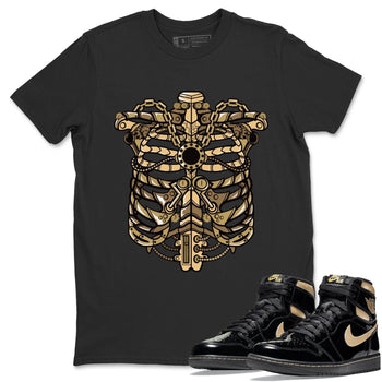 Jordan 1 Black Metallic Gold Sneaker Match Tees Metallic Ribcage Sneaker Tees Jordan 1 Black Metallic Gold Sneaker Release Tees Unisex Shirts