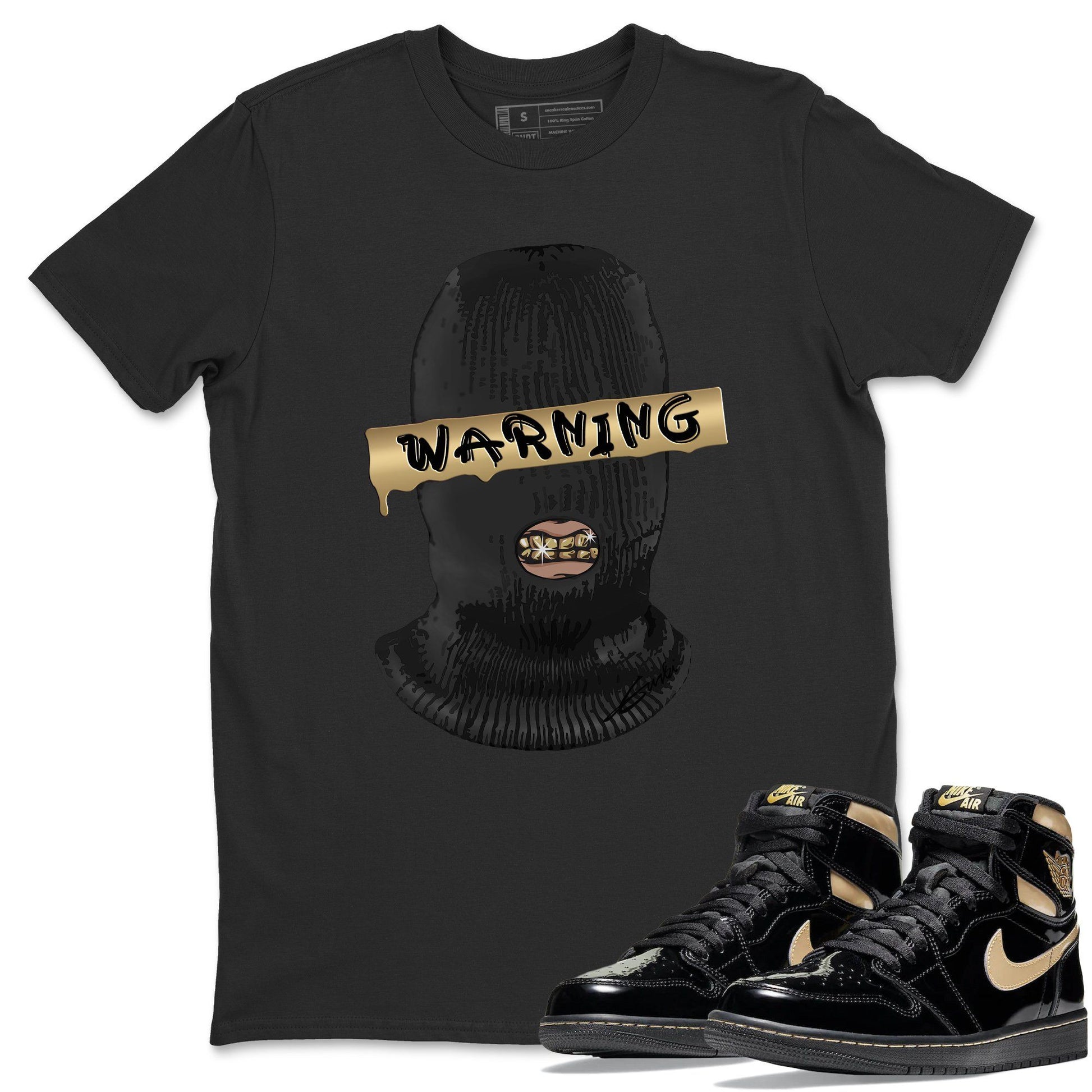 Jordan 1 Black Metallic Gold Sneaker Match Tees Warning Sneaker Tees Jordan 1 Black Metallic Gold Sneaker Release Tees Unisex Shirts