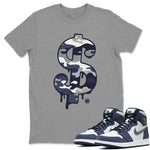 Jordan 1 Midnight Navy Sneaker Match Tees Dollar Camo Sneaker Tees Jordan 1 Midnight Navy Sneaker Release Tees Unisex Shirts