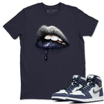 Jordan 1 Midnight Navy Sneaker Match Tees Dripping Lips Sneaker Tees Jordan 1 Midnight Navy Sneaker Release Tees Unisex Shirts