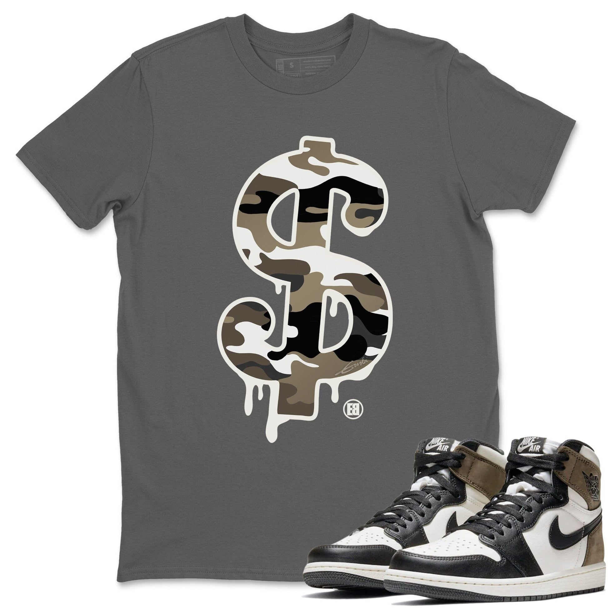 Jordan 1 Dark Mocha Sneaker Match Tees Dollar Camo Sneaker Tees Jordan 1 Dark Mocha Sneaker Release Tees Unisex Shirts