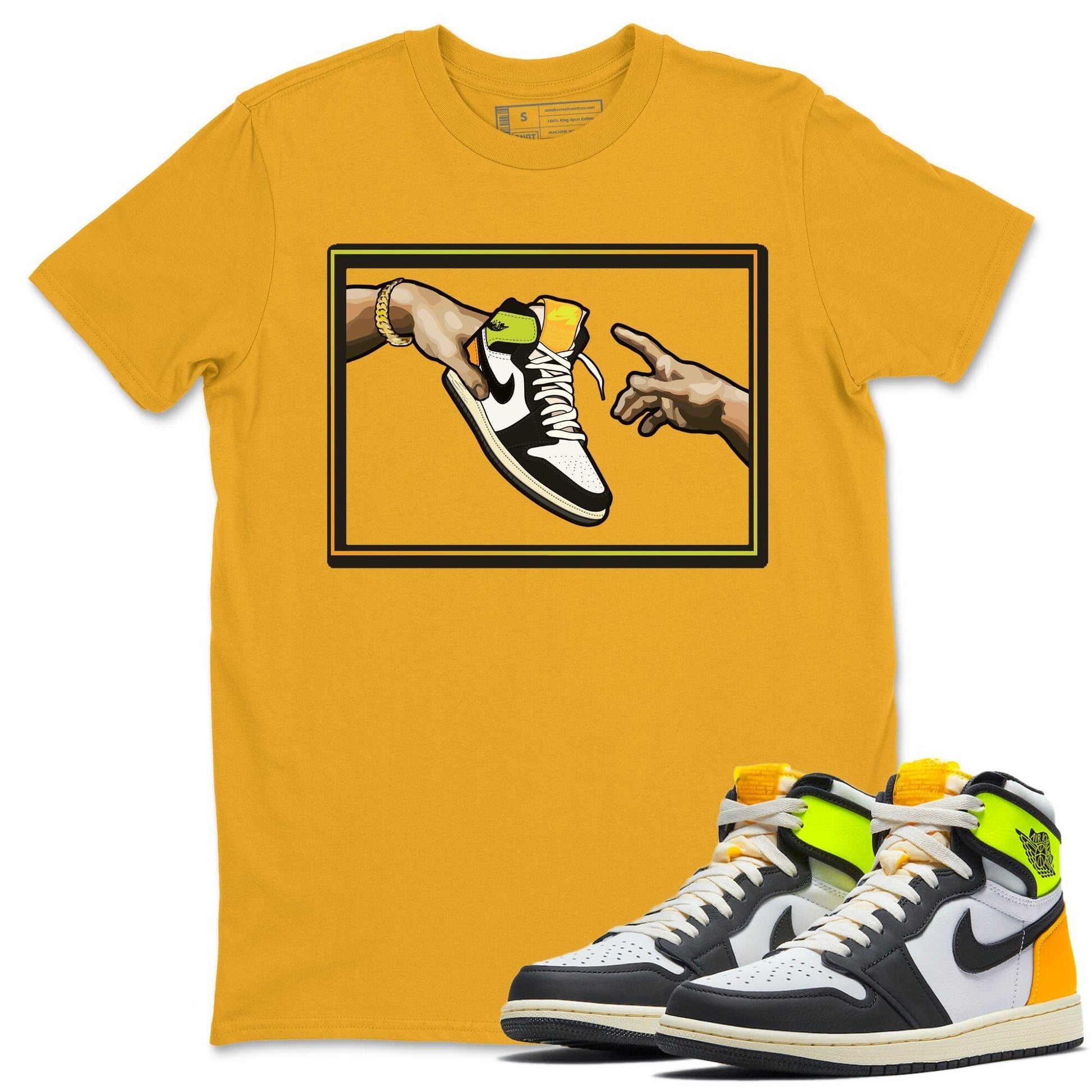 Jordan 1 Volt Gold Sneaker Match Tees Adam's Creation Sneaker Tees Jordan 1 Volt Gold Sneaker Release Tees Unisex Shirts