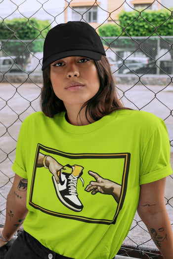 Jordan 1 Volt Gold Sneaker Match Tees Adam's Creation Sneaker Tees Jordan 1 Volt Gold Sneaker Release Tees Unisex Shirts