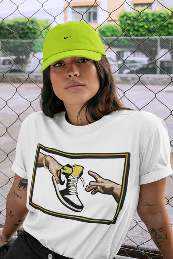 Jordan 1 Volt Gold Sneaker Match Tees Adam's Creation Sneaker Tees Jordan 1 Volt Gold Sneaker Release Tees Unisex Shirts