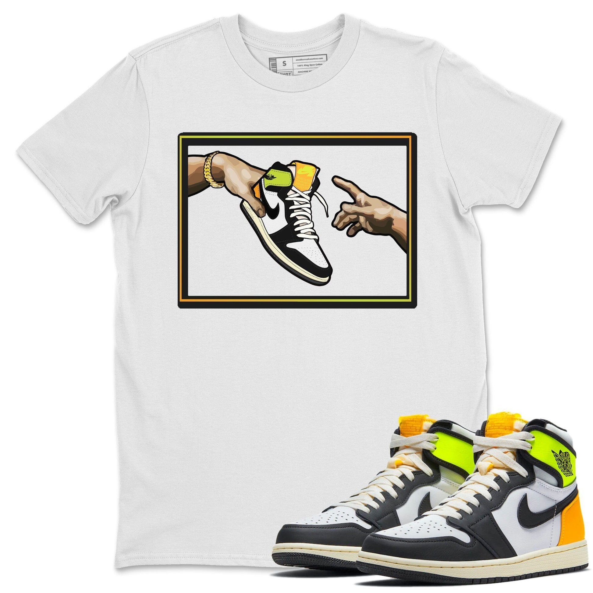 Jordan 1 Volt Gold Sneaker Match Tees Adam's Creation Sneaker Tees Jordan 1 Volt Gold Sneaker Release Tees Unisex Shirts