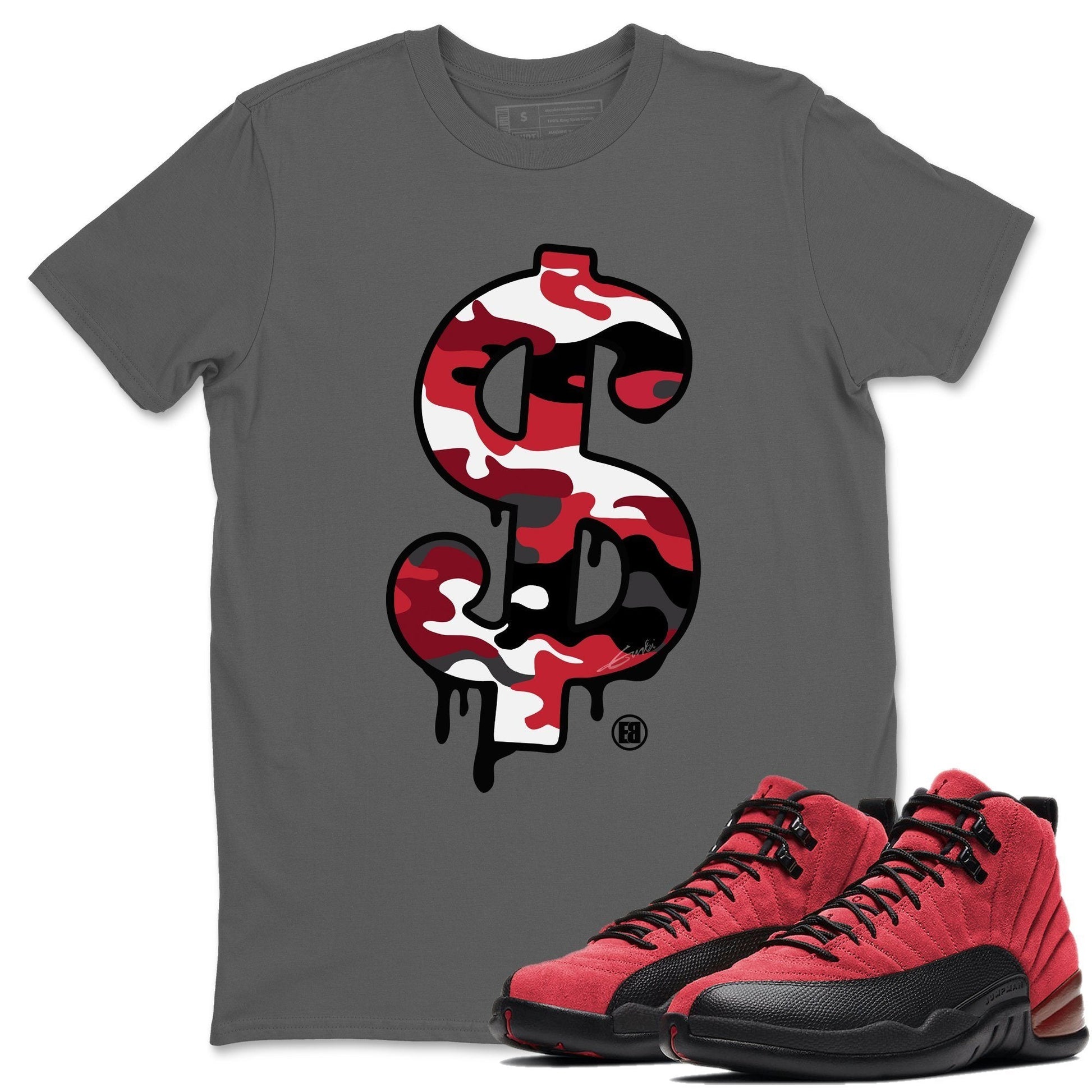 Jordan 12 Reverse Flu Game Sneaker Match Tees Dollar Camo Sneaker Tees Jordan 12 Reverse Flu Game Sneaker Release Tees Unisex Shirts