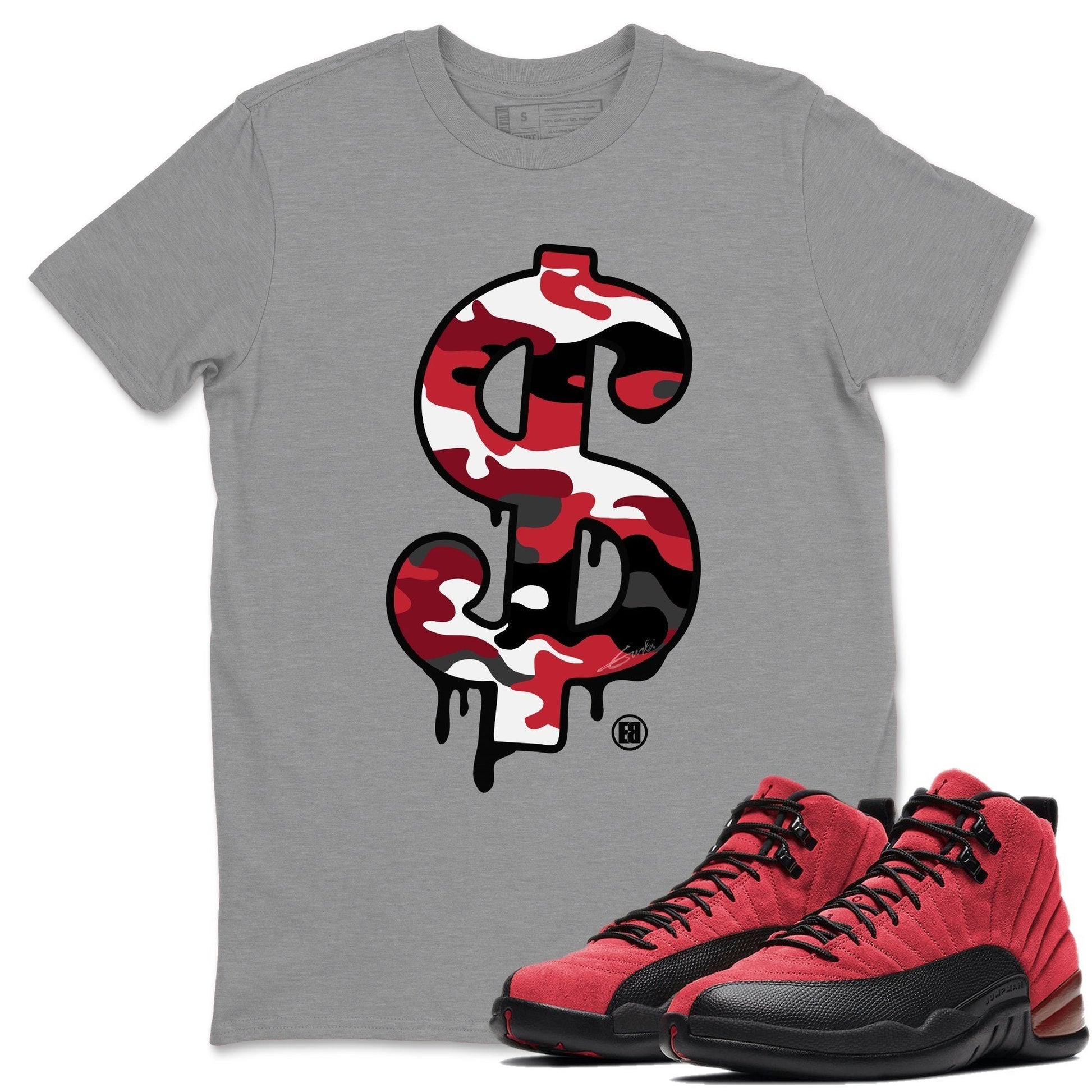 Jordan 12 Reverse Flu Game Sneaker Match Tees Dollar Camo Sneaker Tees Jordan 12 Reverse Flu Game Sneaker Release Tees Unisex Shirts