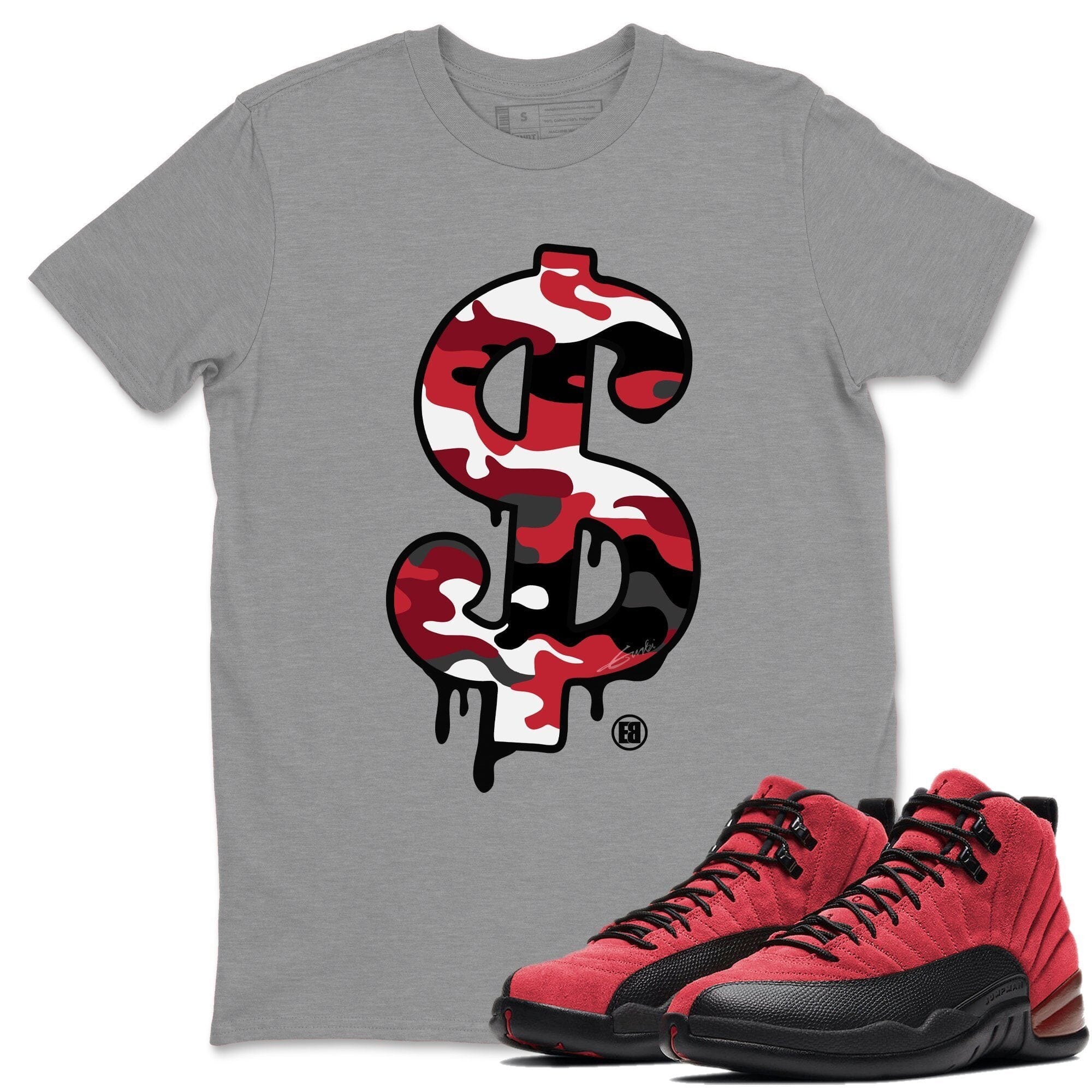 Jordan 12 Reverse Flu Game Sneaker Match Tees Dollar Camo Sneaker Tees Jordan 12 Reverse Flu Game Sneaker Release Tees Unisex Shirts