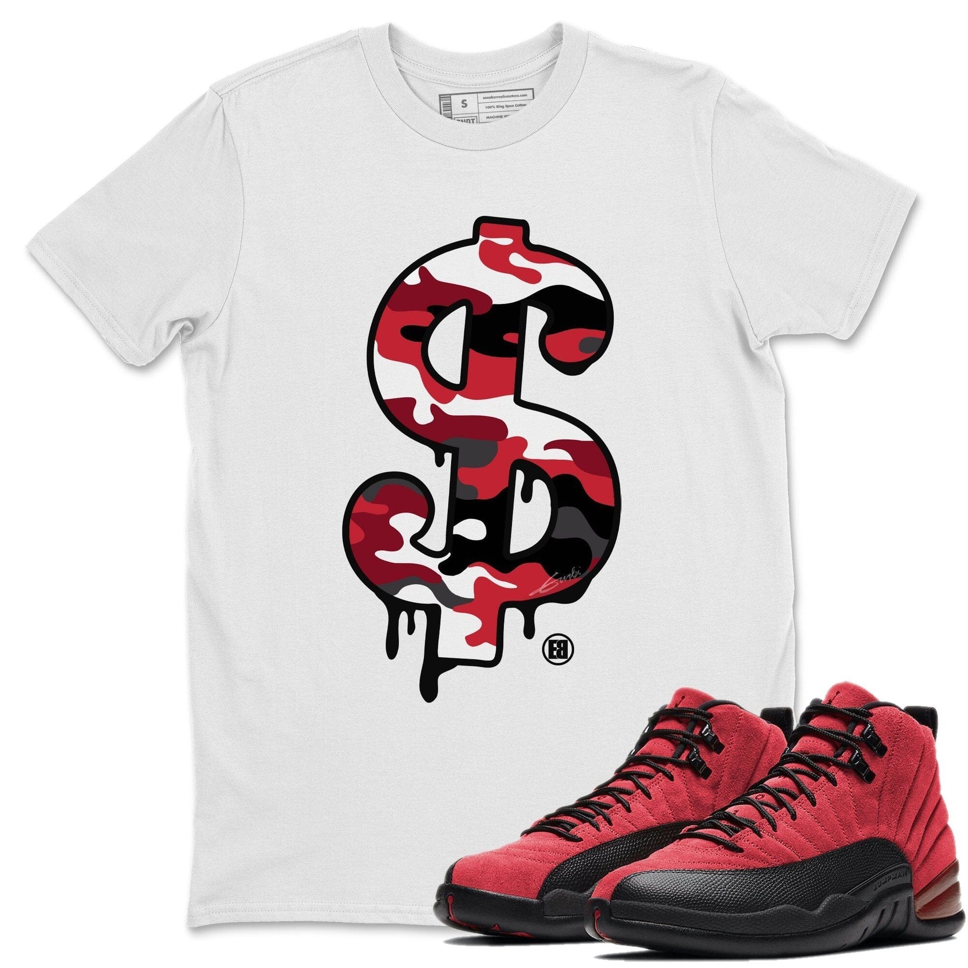 Jordan 12 Reverse Flu Game Sneaker Match Tees Dollar Camo Sneaker Tees Jordan 12 Reverse Flu Game Sneaker Release Tees Unisex Shirts