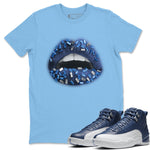 Jordan 12 Stone Blue Sneaker Match Tees Lips Jewel Sneaker Tees Jordan 12 Stone Blue Sneaker Release Tees Unisex Shirts
