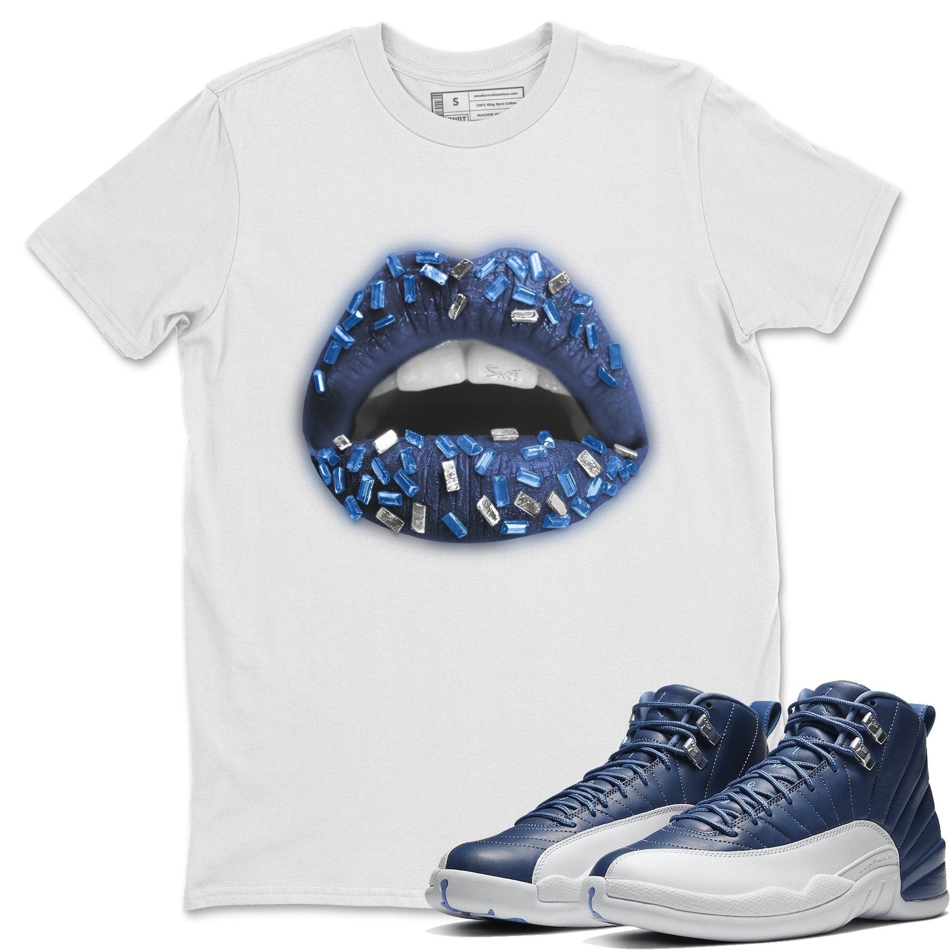 Jordan 12 Stone Blue Sneaker Match Tees Lips Jewel Sneaker Tees Jordan 12 Stone Blue Sneaker Release Tees Unisex Shirts