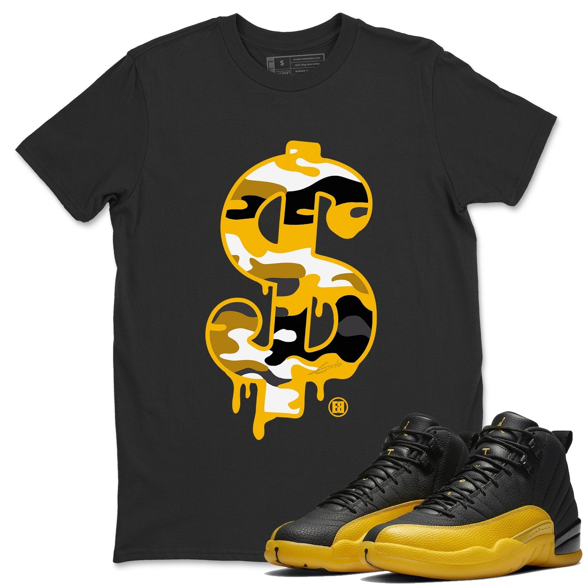 Jordan 12 University Gold Sneaker Match Tees Dollar Camo Sneaker Tees Jordan 12 University Gold Sneaker Release Tees Unisex Shirts