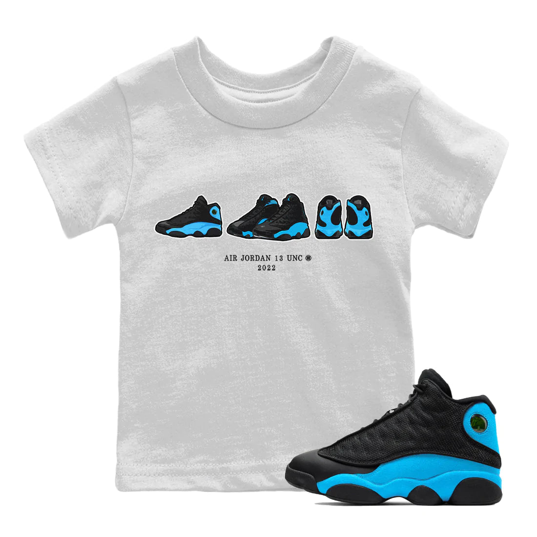 Jordan 13 UNC Sneaker Match Tees Air Jordan 13 Prelude Sneaker Tees Jordan 13 UNC Sneaker Release Tees Kids Shirts