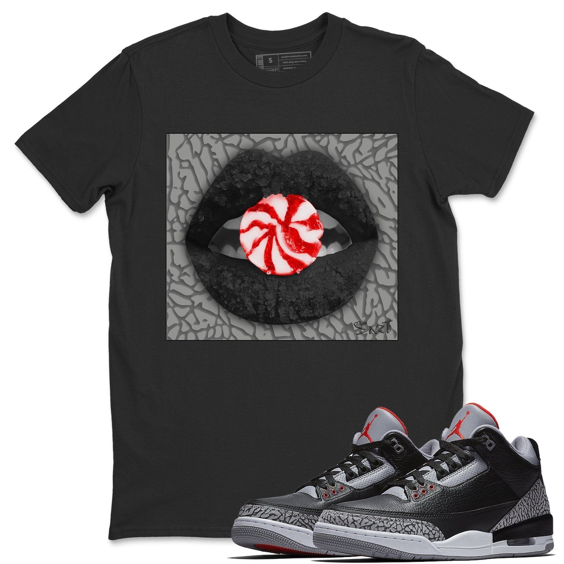 Jordan 3 Black Cement Sneaker Match Tees Lips Candy Sneaker Tees Jordan 3 Black Cement Sneaker Release Tees Unisex Shirts