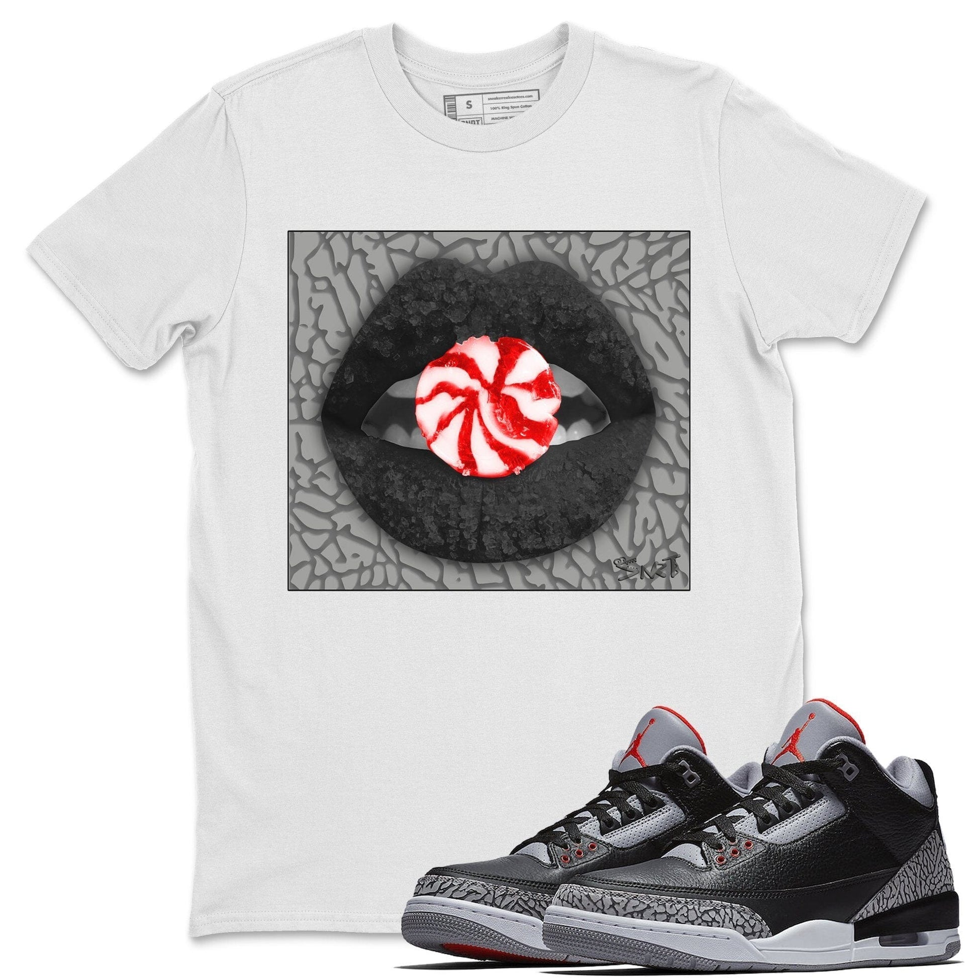 Jordan 3 Black Cement Sneaker Match Tees Lips Candy Sneaker Tees Jordan 3 Black Cement Sneaker Release Tees Unisex Shirts