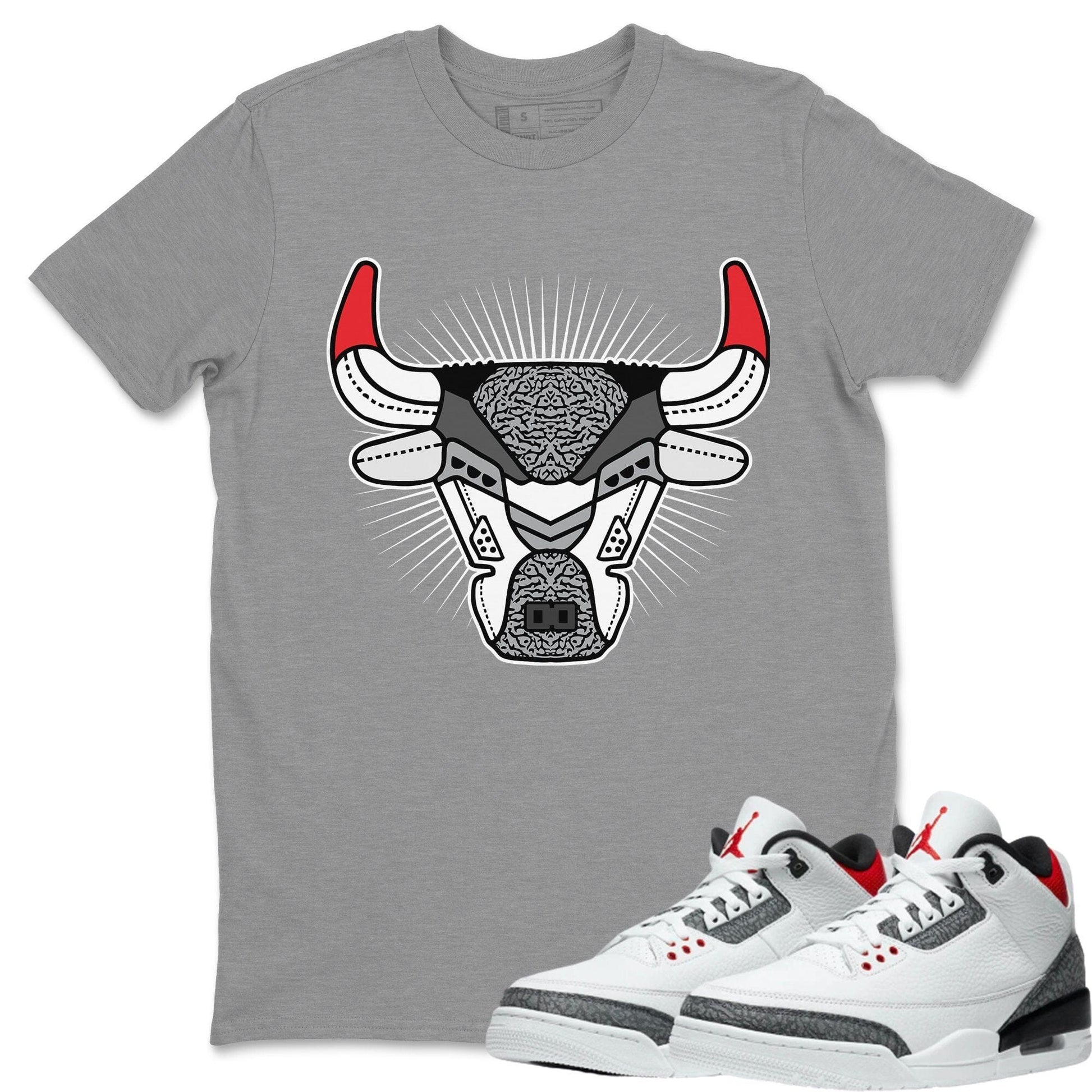 Jordan 3 Fire Red Sneaker Match Tees Bull Head Sneaker Tees Jordan 3 Fire Red Sneaker Release Tees Unisex Shirts