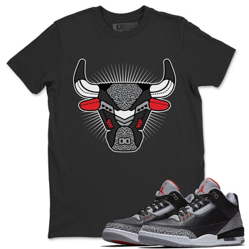 Jordan 3 Black Cement Sneaker Match Tees AJ3 Bull Head Sneaker Tees Jordan 3 Black Cement Sneaker Release Tees Unisex Shirts