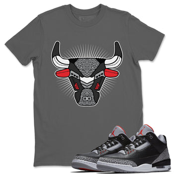 Jordan 3 Black Cement Sneaker Match Tees AJ3 Bull Head Sneaker Tees Jordan 3 Black Cement Sneaker Release Tees Unisex Shirts