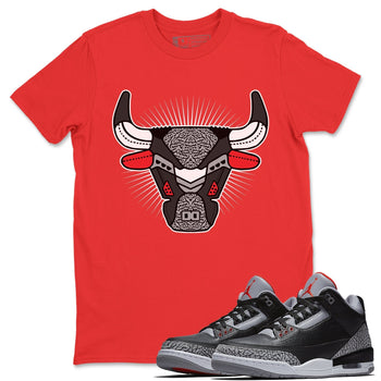 Jordan 3 Black Cement Sneaker Match Tees AJ3 Bull Head Sneaker Tees Jordan 3 Black Cement Sneaker Release Tees Unisex Shirts