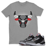 Jordan 3 Black Cement Sneaker Match Tees AJ3 Bull Head Sneaker Tees Jordan 3 Black Cement Sneaker Release Tees Unisex Shirts