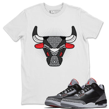 Jordan 3 Black Cement Sneaker Match Tees AJ3 Bull Head Sneaker Tees Jordan 3 Black Cement Sneaker Release Tees Unisex Shirts