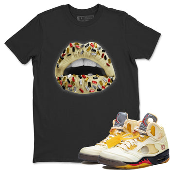 Jordan 5 OFF-WHITE Sail Sneaker Match Tees Lips Jewel Sneaker Tees Jordan 5 OFF-WHITE Sail Sneaker Release Tees Unisex Shirts