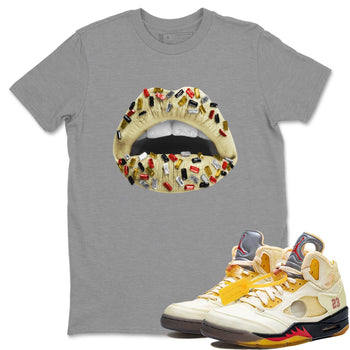 Jordan 5 OFF-WHITE Sail Sneaker Match Tees Lips Jewel Sneaker Tees Jordan 5 OFF-WHITE Sail Sneaker Release Tees Unisex Shirts