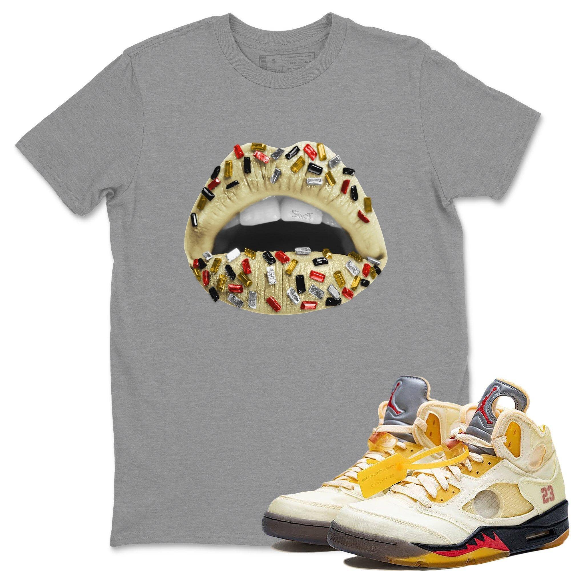 Jordan 5 OFF-WHITE Sail Sneaker Match Tees Lips Jewel Sneaker Tees Jordan 5 OFF-WHITE Sail Sneaker Release Tees Unisex Shirts