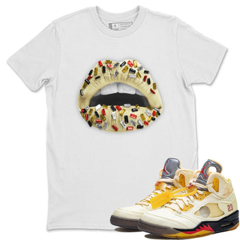 Jordan 5 OFF-WHITE Sail Sneaker Match Tees Lips Jewel Sneaker Tees Jordan 5 OFF-WHITE Sail Sneaker Release Tees Unisex Shirts