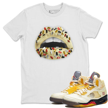 Jordan 5 OFF-WHITE Sail Sneaker Match Tees Lips Jewel Sneaker Tees Jordan 5 OFF-WHITE Sail Sneaker Release Tees Unisex Shirts