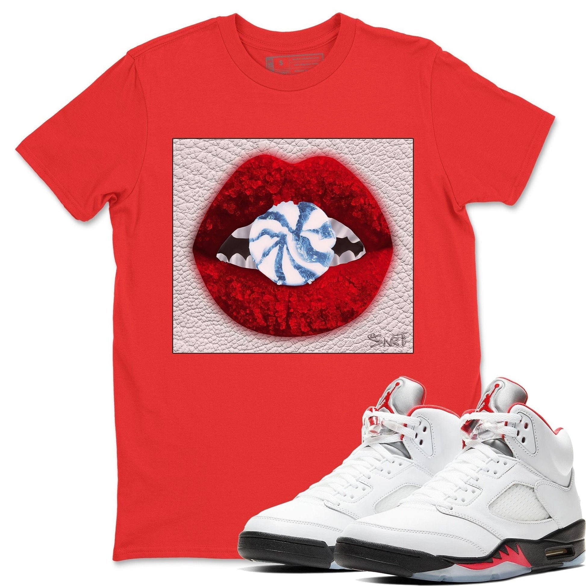 Jordan 5 Fire Red Sneaker Match Tees Lips Candy Sneaker Tees Jordan 5 Fire Red Sneaker Release Tees Unisex Shirts