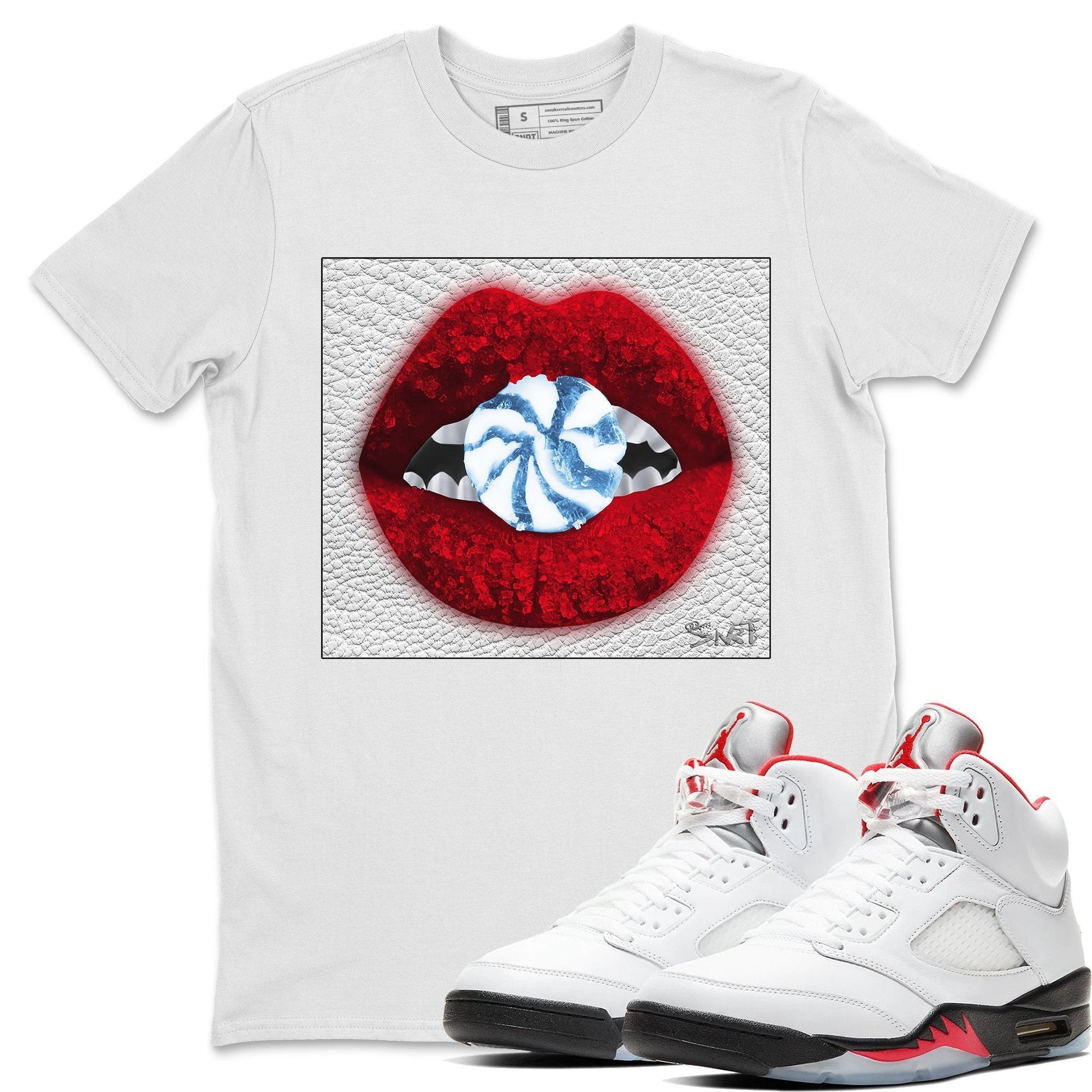 Jordan 5 Fire Red Sneaker Match Tees Lips Candy Sneaker Tees Jordan 5 Fire Red Sneaker Release Tees Unisex Shirts