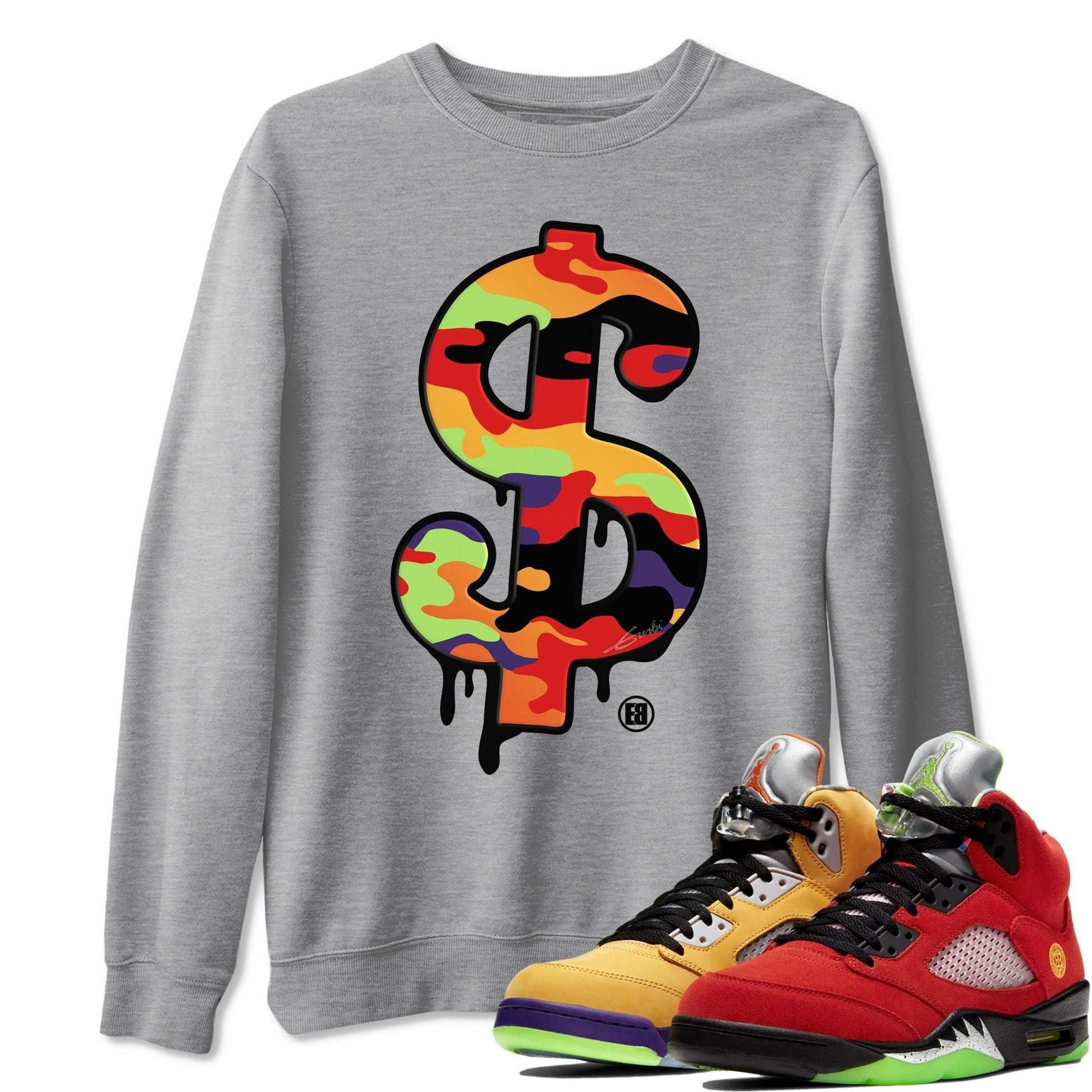 Jordan 5 What The Sneaker Match Tees Dollar Camo Sneaker Tees Jordan 5 What The Sneaker Release Tees Unisex Shirts