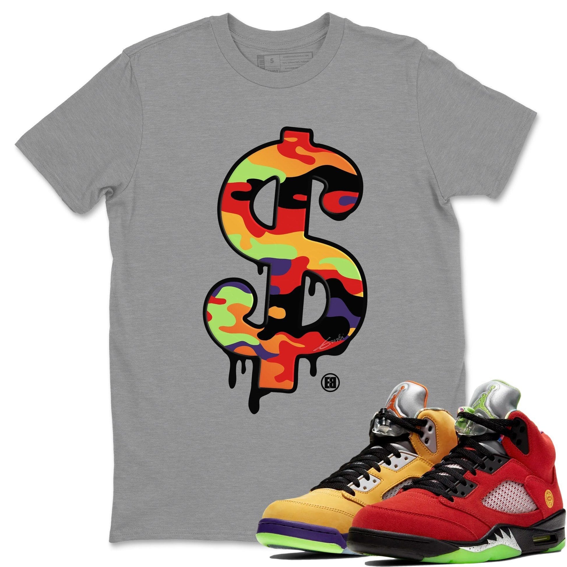 Jordan 5 What The Sneaker Match Tees Dollar Camo Sneaker Tees Jordan 5 What The Sneaker Release Tees Unisex Shirts