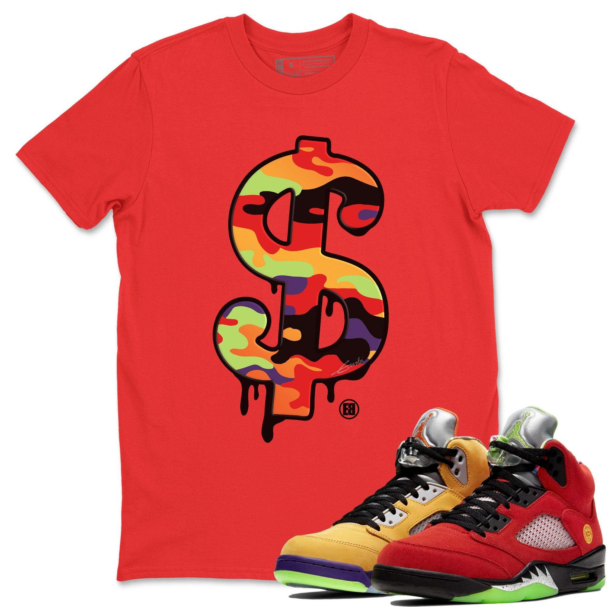 Jordan 5 What The Sneaker Match Tees Dollar Camo Sneaker Tees Jordan 5 What The Sneaker Release Tees Unisex Shirts