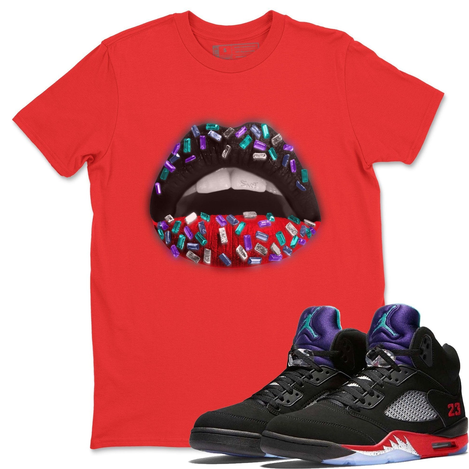 Jordan 5 Top 3 Sneaker Match Tees Lips Jewel Sneaker Tees Jordan 5 Top 3 Sneaker Release Tees Unisex Shirts