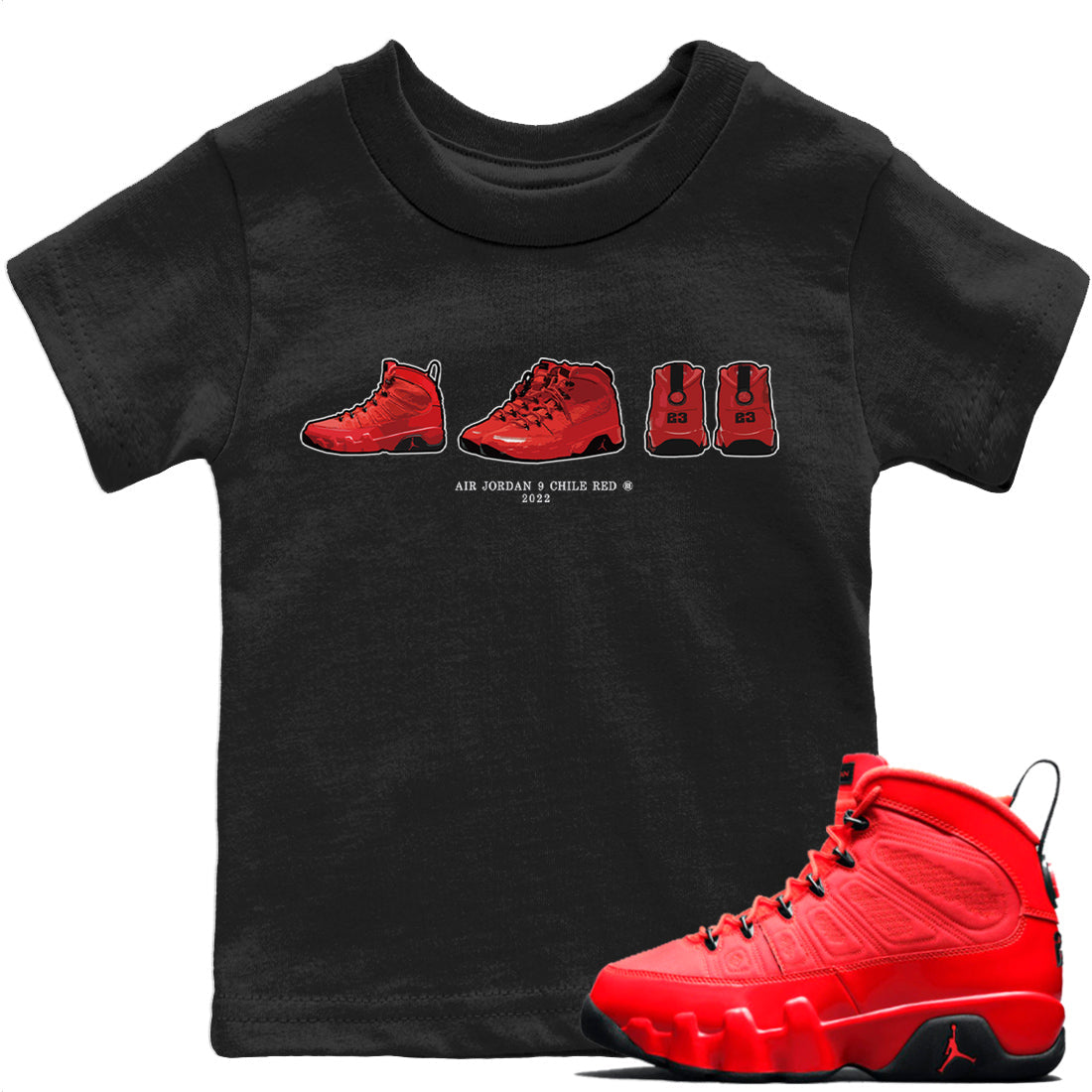 Jordan 9 Chile Red Sneaker Match Tees Air Jordan 9 Prelude Sneaker Tees Jordan 9 Chile Red Sneaker Release Tees Kids Shirts