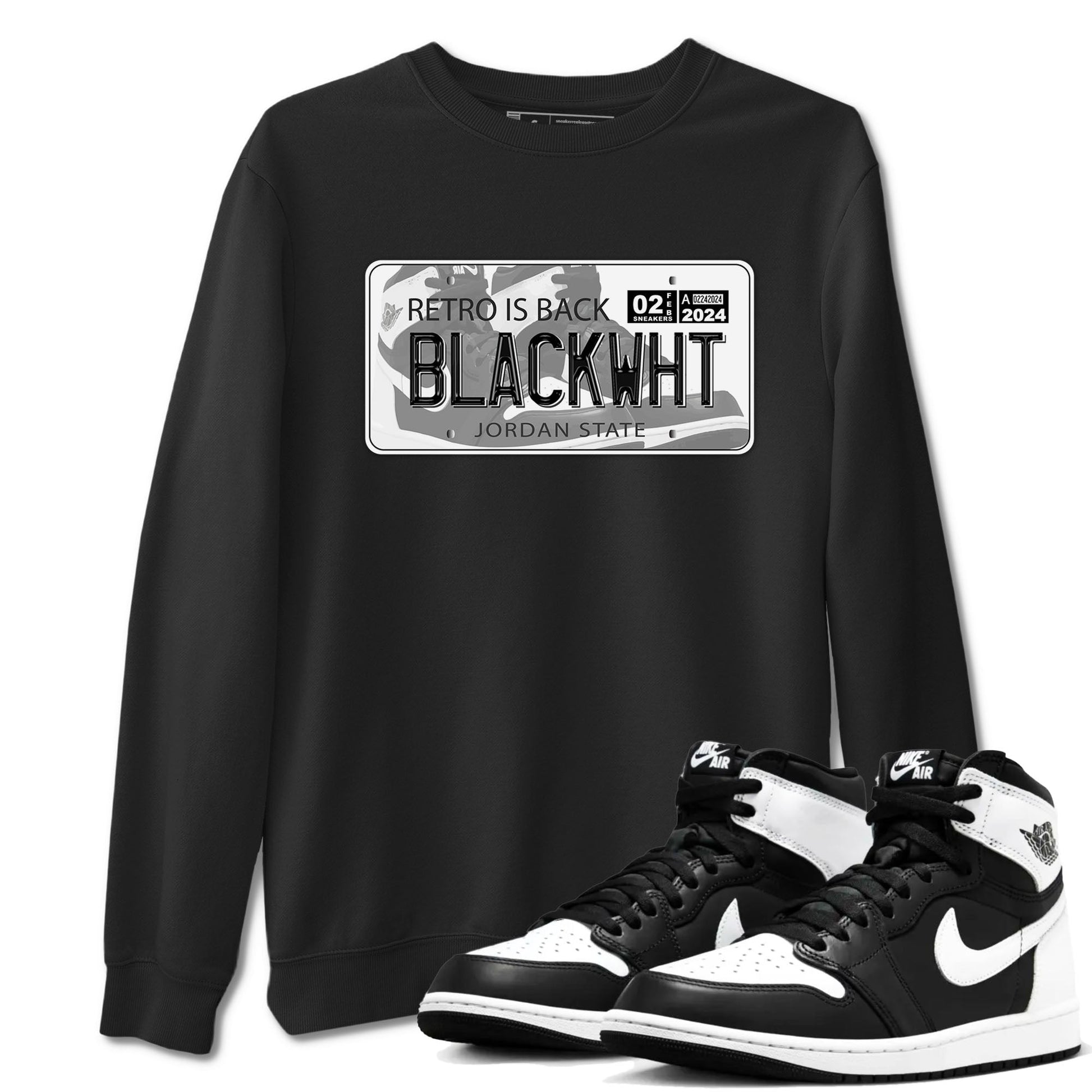 1s Black White shirt to match jordans Jordan Plate sneaker tees Air Jordan 1 Black White SNRT Sneaker Release Tees unisex cotton Black 1 crew neck shirt