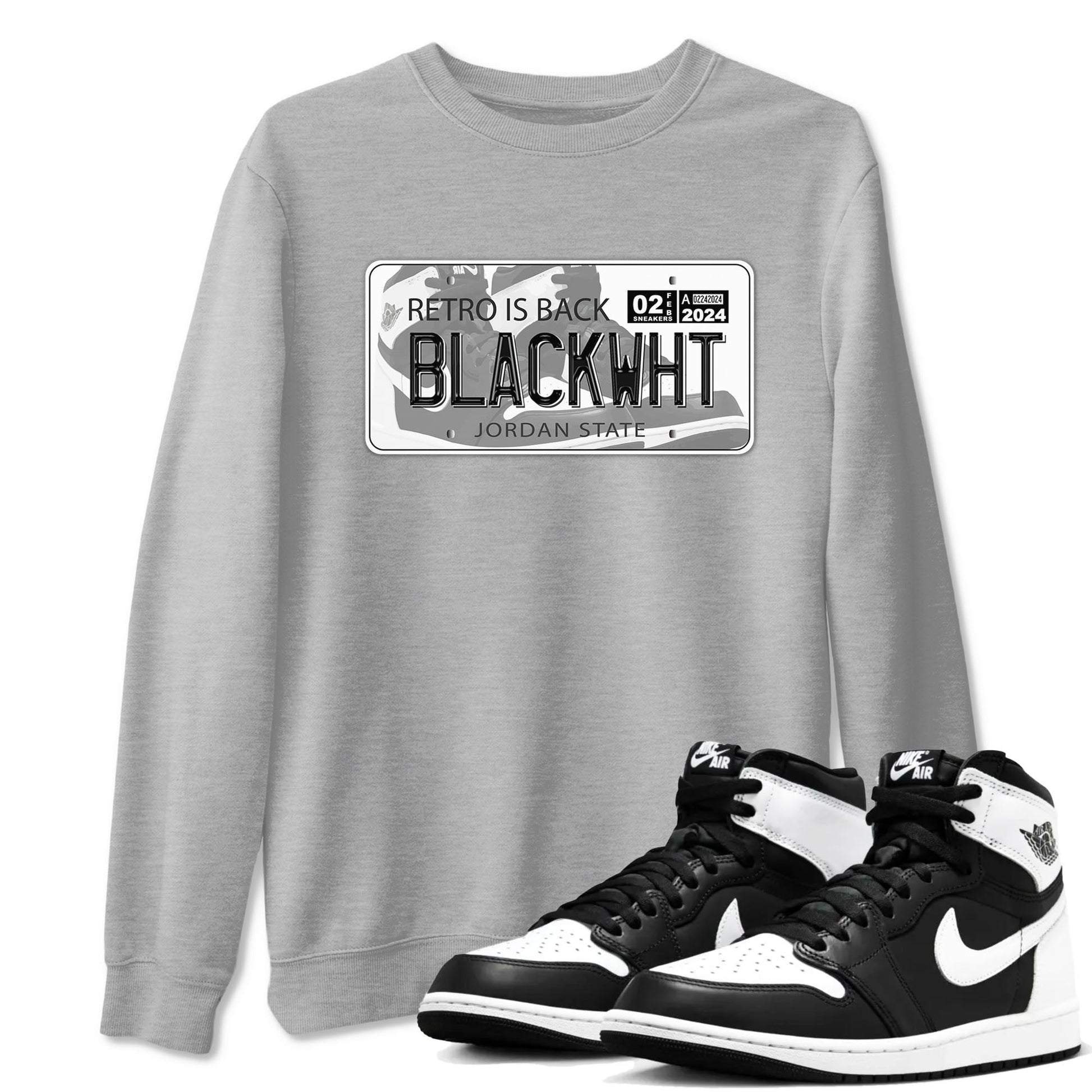1s Black White shirt to match jordans Jordan Plate sneaker tees Air Jordan 1 Black White SNRT Sneaker Release Tees unisex cotton Heather Grey 1 crew neck shirt