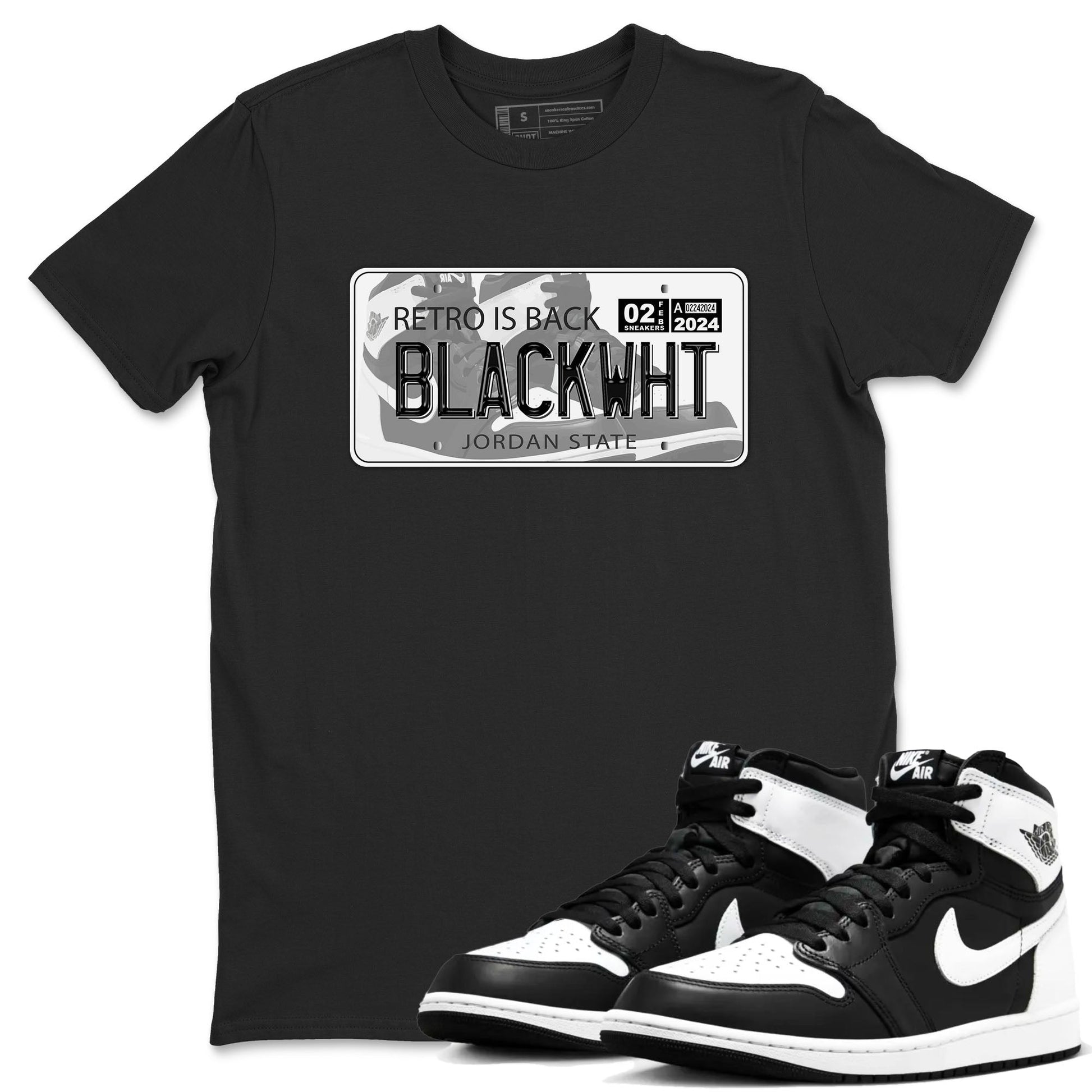 1s Black White shirt to match jordans Jordan Plate sneaker tees Air Jordan 1 Black White SNRT Sneaker Release Tees unisex cotton Black 1 crew neck shirt