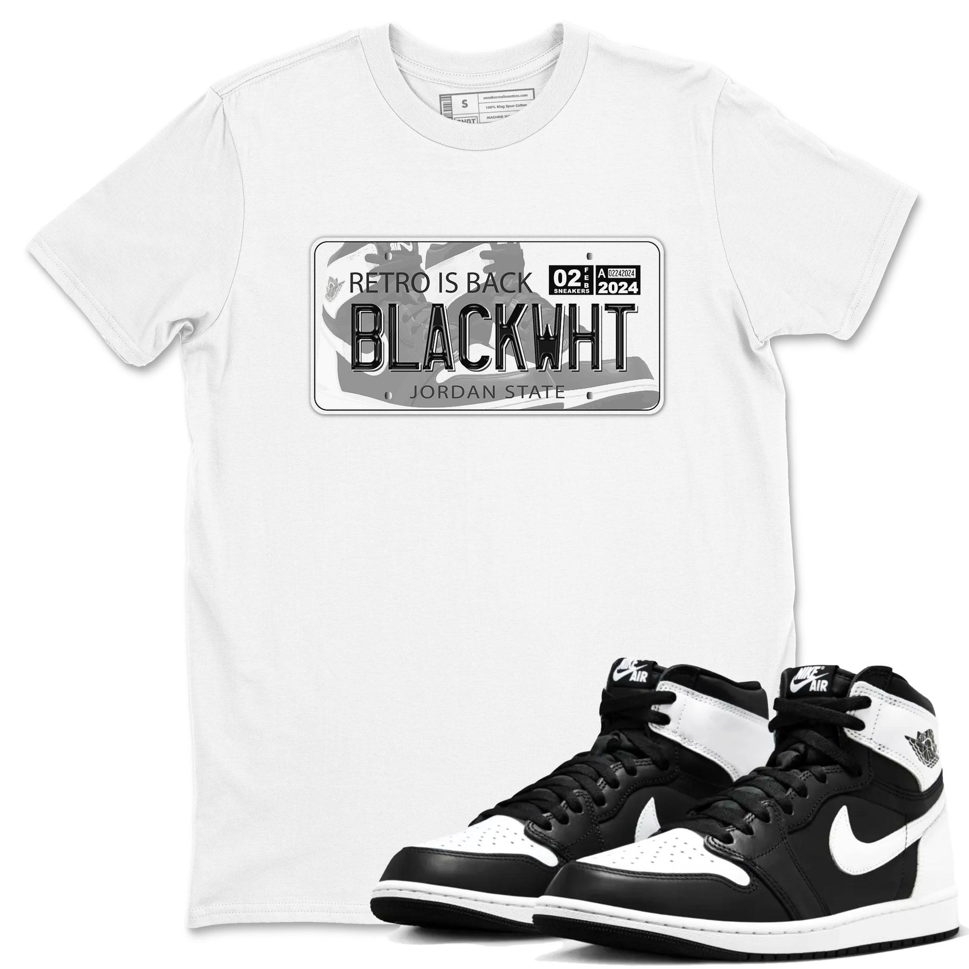 1s Black White shirt to match jordans Jordan Plate sneaker tees Air Jordan 1 Black White SNRT Sneaker Release Tees unisex cotton White 1 crew neck shirt